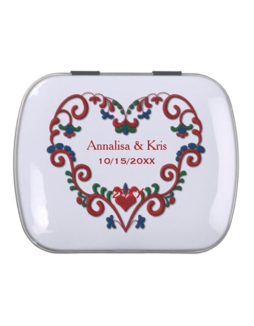 Norwegian Rosemaling Heart Personalized Candy Tin