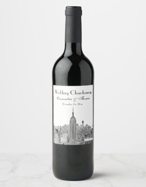 NYC Skyline ESB Top of the Rock Etched Wine Label