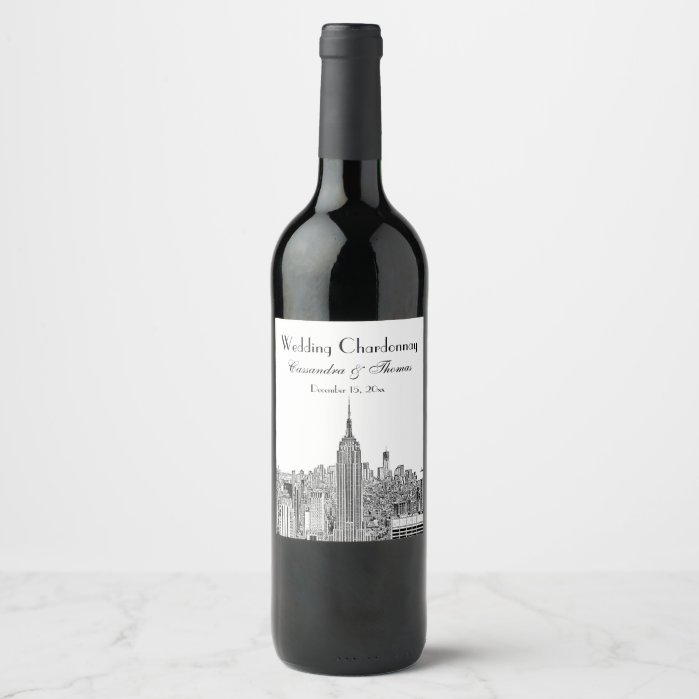 NYC Skyline ESB Top of the Rock Etched Wine Label