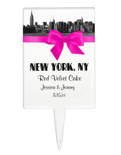 NYC Wide Skyline Etched BW Hot Pink Cake Topper 2