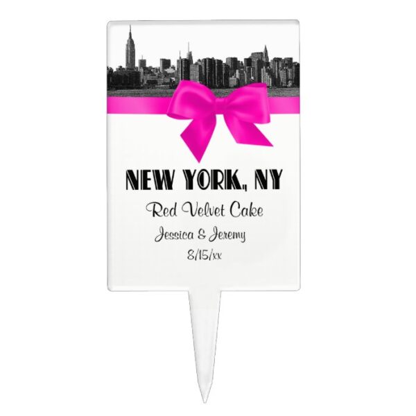 NYC Wide Skyline Etched BW Hot Pink Cake Topper 2