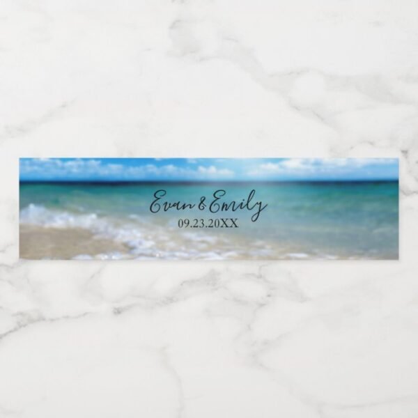 Ocean Beach Wedding Water Bottle Label