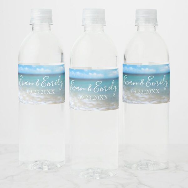 Ocean Beach Wedding Water Bottle Label