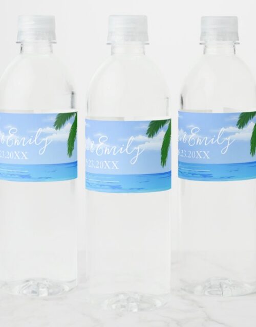 Ocean Beach Wedding Water Bottle Label