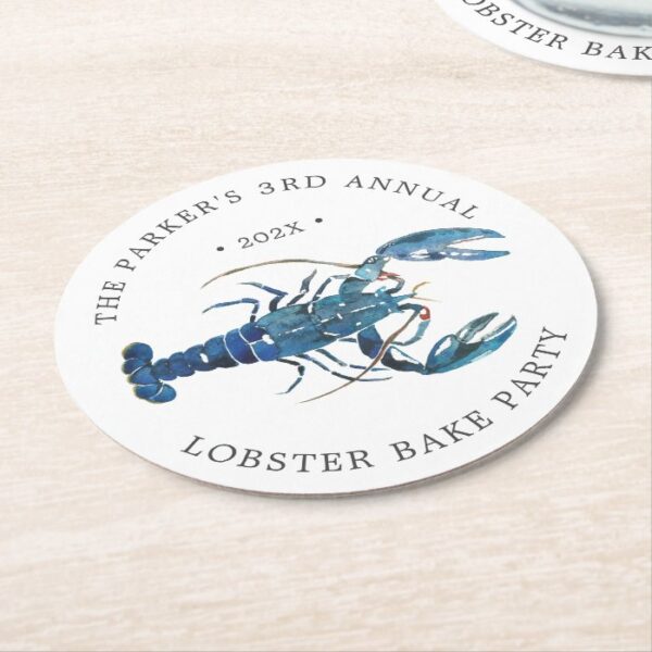 Ocean Blue Lobster Bake Round Paper Coaster