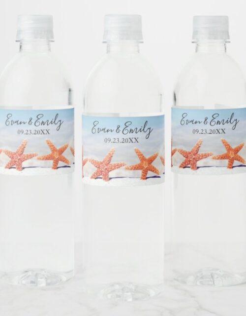 Ocean Starfish Beach Wedding Water Bottle Label