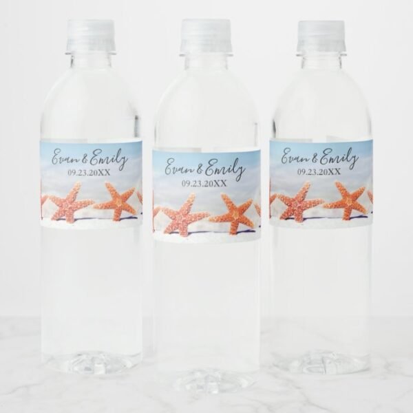 Ocean Starfish Beach Wedding Water Bottle Label