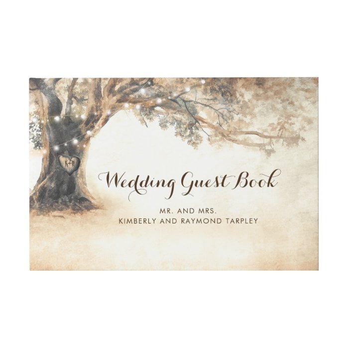 Old Oak Tree and Carved Heart Outdoor Wedding Guest Book