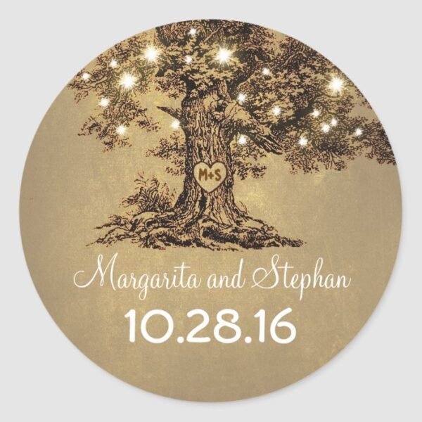 Old oak tree wedding stickers