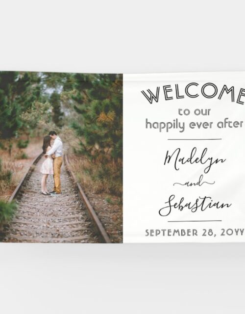 One Photo Elegant Modern Picture Wedding Welcome Banner