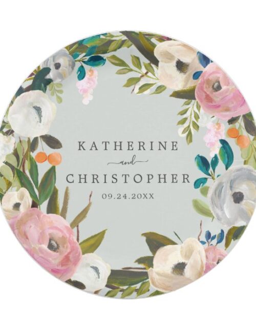 Painted Floral Wedding Cake Paper Plate