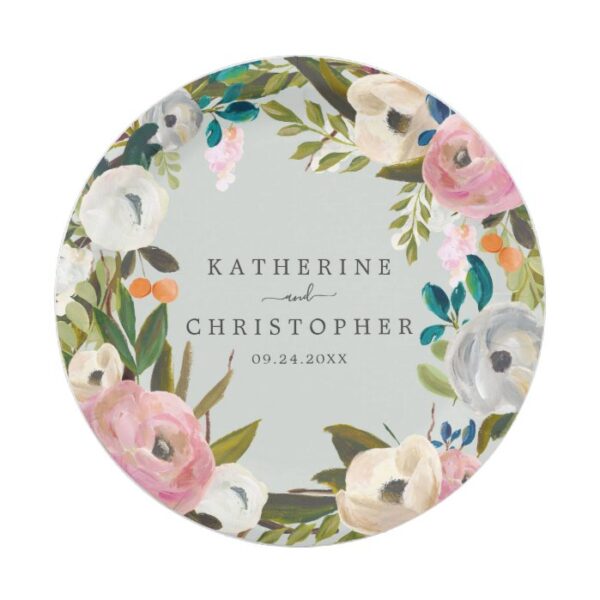 Painted Floral Wedding Cake Paper Plate