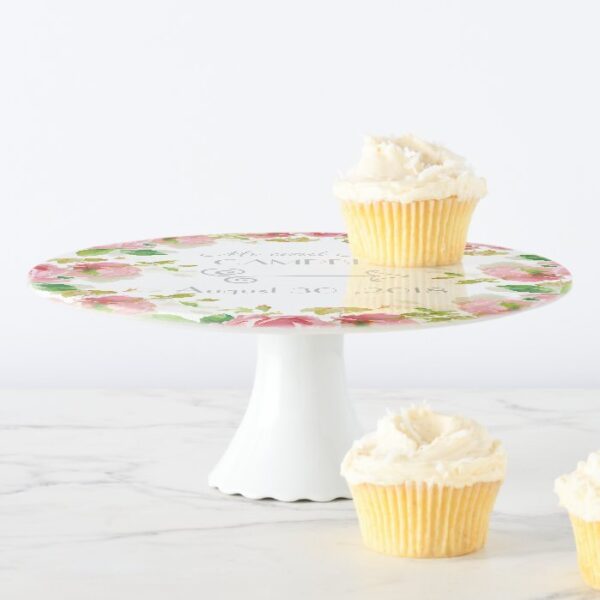 Painted Pink Roses in Vintage style Cake Stand