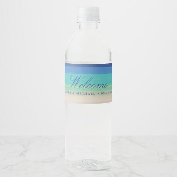 Painted Sand and Ocean Wedding Welcome Water Bottle Label
