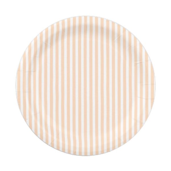 Pale Peach Angelskin Coral & White Stripe Paper Plate