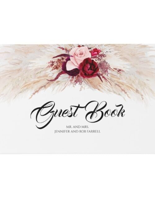 Pampas Grass Burgundy Red Wedding Guest Book