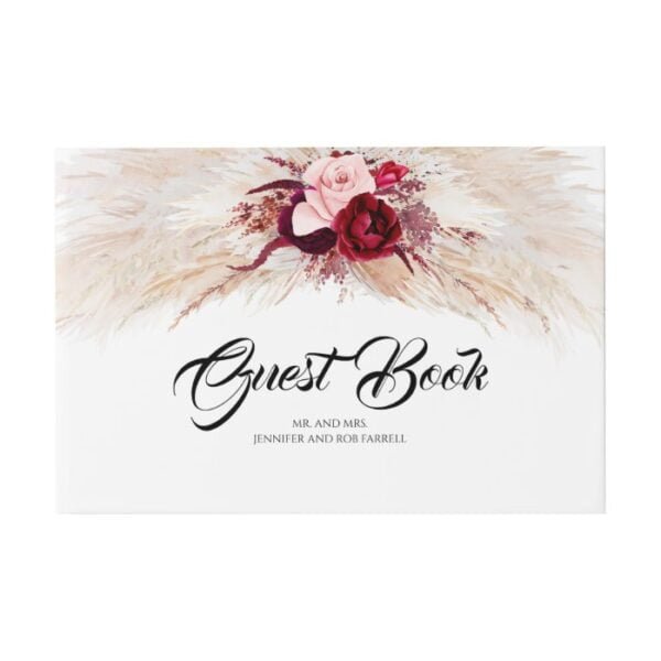 Pampas Grass Burgundy Red Wedding Guest Book