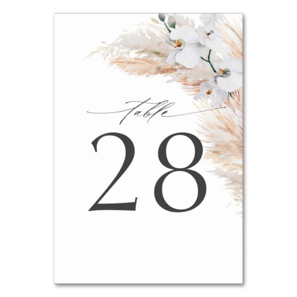 Pampas Grass Wedding Table Number Cards