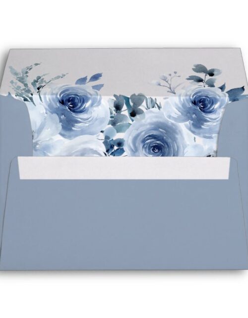 Pastel Dusty Blue Floral with Return Address 5x7 Envelope