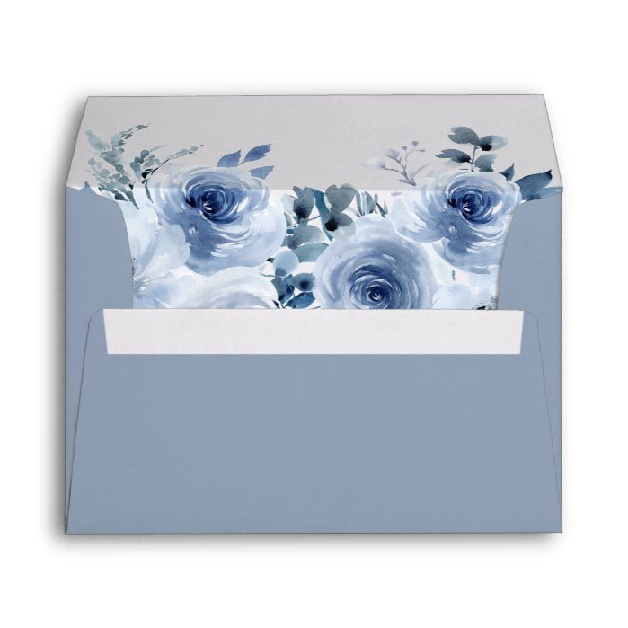 Pastel Dusty Blue Floral with Return Address 5x7 Envelope