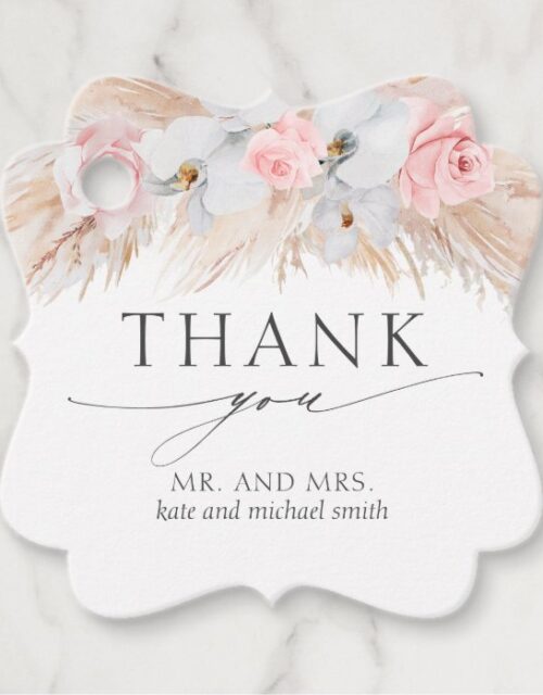 Pastel Flowers Pampas Grass Wedding Thank You Favor Tags