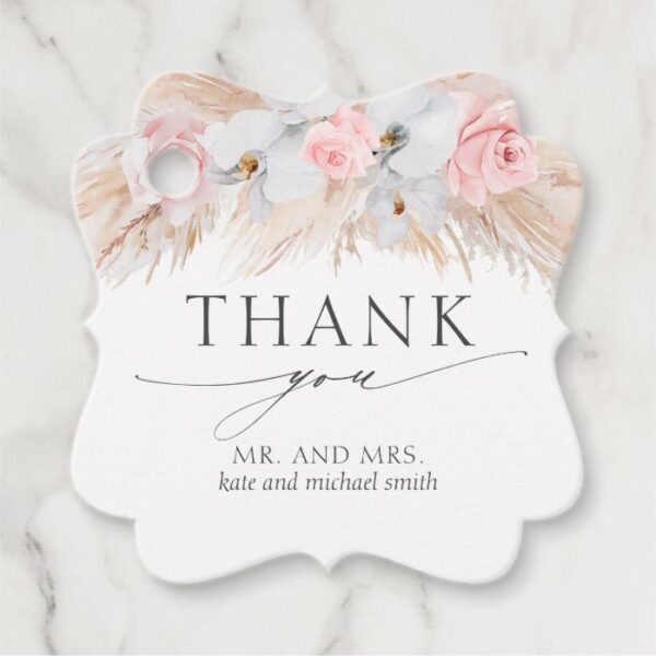 Pastel Flowers Pampas Grass Wedding Thank You Favor Tags
