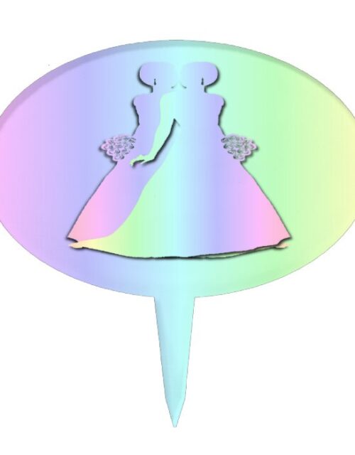Pastel Rainbow Lesbian Wedding Cake Topper