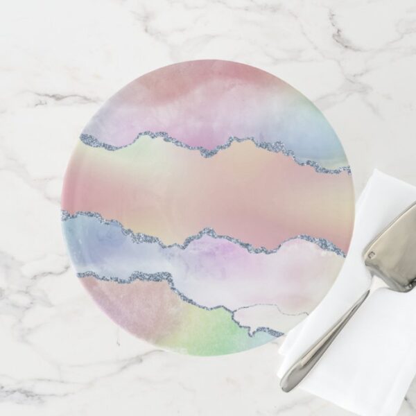 Peach Agate | Holographic Pastel Watercolor Ombre Cake Stand