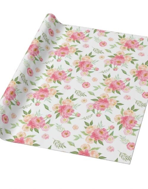 Peach and Pink Peony Flowers Wrapping Paper