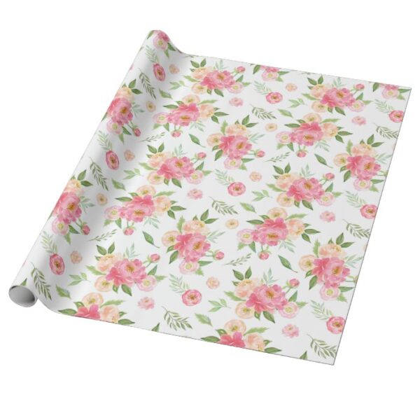 Peach and Pink Peony Flowers Wrapping Paper