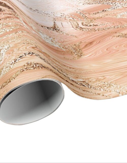 Peach Rose Gold Brush Powder Marble Shiny Glam Wrapping Paper