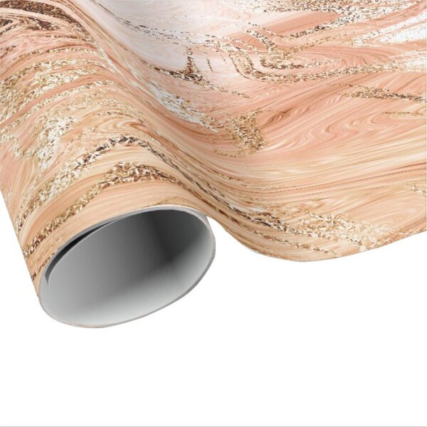 Peach Rose Gold Brush Powder Marble Shiny Glam Wrapping Paper