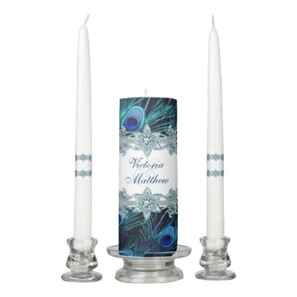 Peacock Wedding Unity Candle Set