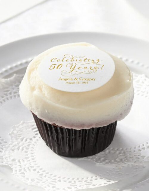 Personalized 50th Wedding Anniversary Gold White Edible Frosting Rounds