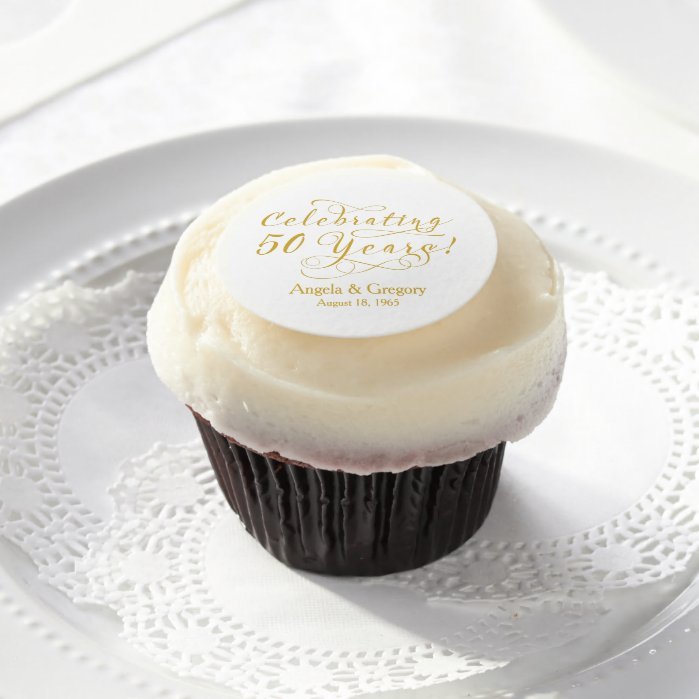 Personalized 50th Wedding Anniversary Gold White Edible Frosting Rounds