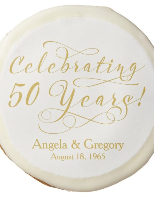 Personalized 50th Wedding Anniversary Gold White Sugar Cookie