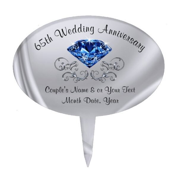 Personalized 65th Wedding Anniversary Cake Topper