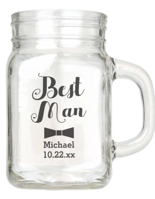 Personalized Best Man Wedding Bridal Groomsman Mason Jar
