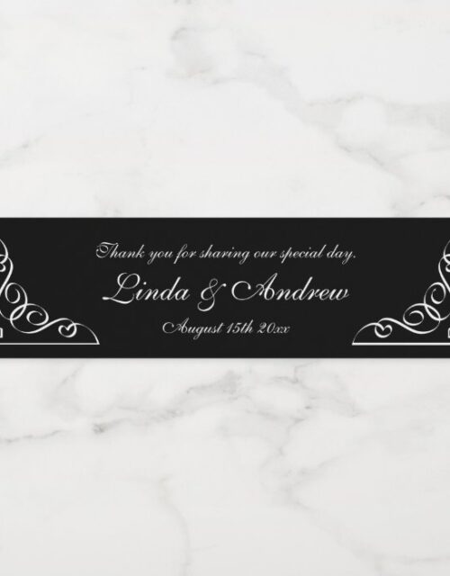 Personalized black and white wedding party favor water bottle label