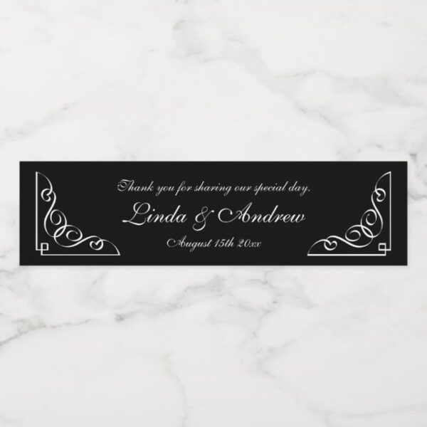 Personalized black and white wedding party favor water bottle label