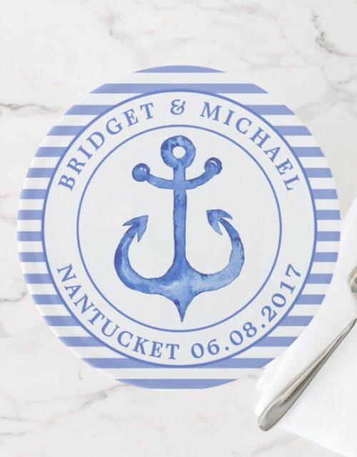 Personalized Blue Nautical Wedding Cake Stand
