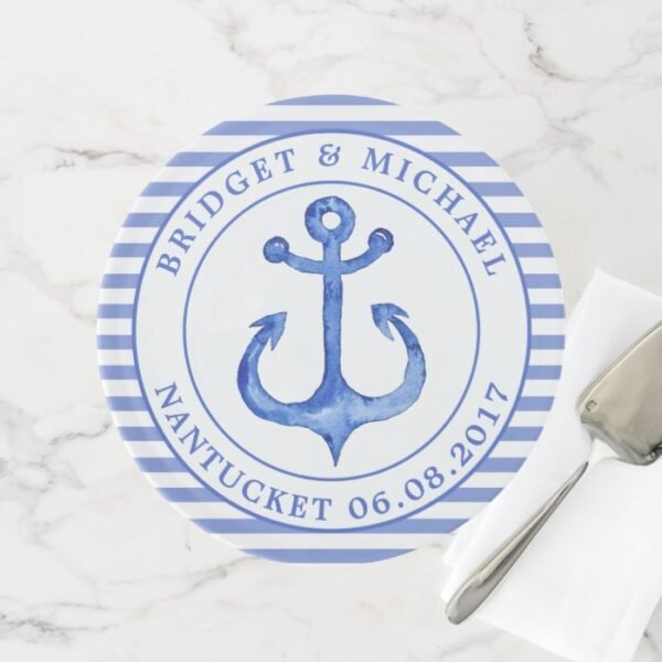 Personalized Blue Nautical Wedding Cake Stand