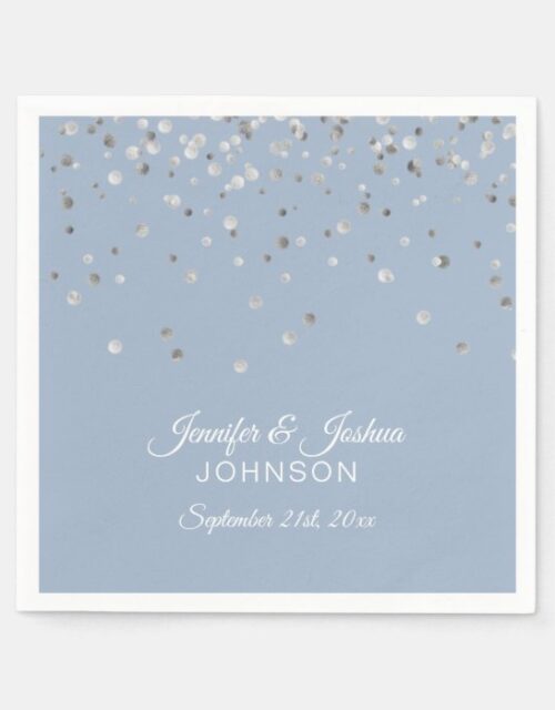 Personalized Dusty BLUE Silver Confetti Wedding Napkins