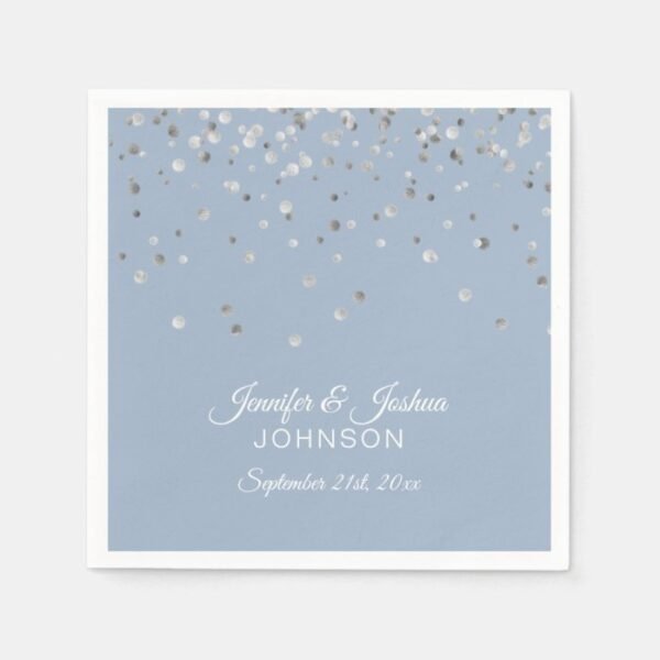 Personalized Dusty BLUE Silver Confetti Wedding Napkins