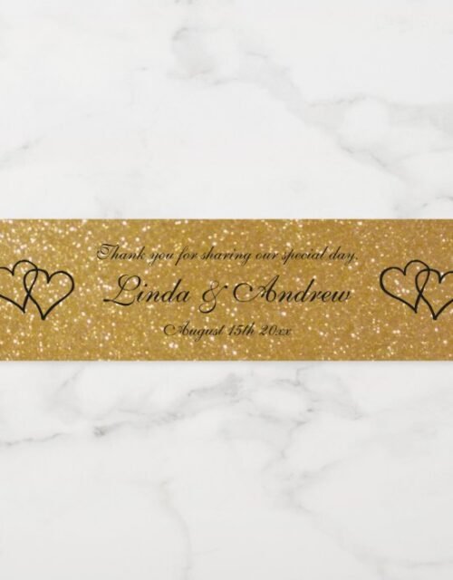 Personalized faux gold glitter wedding party favor water bottle label