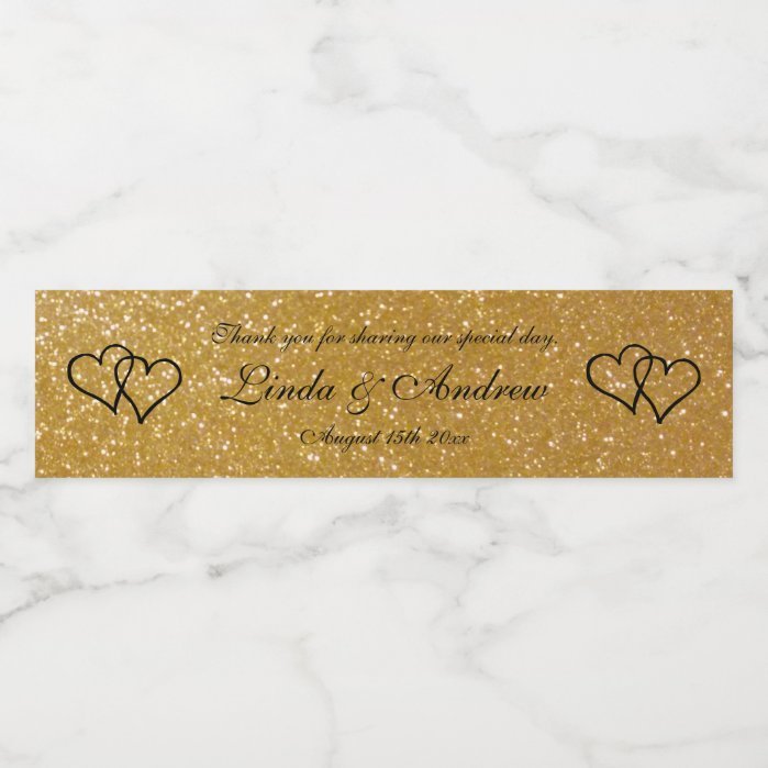 Personalized faux gold glitter wedding party favor water bottle label