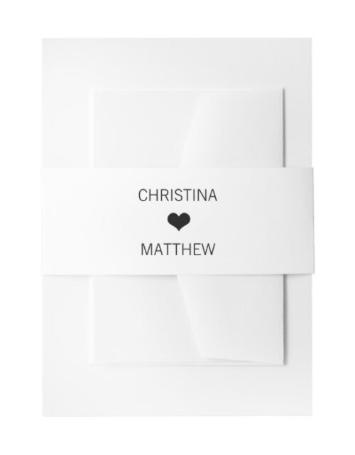 Personalized Modern HEART Black White Wedding Invitation Belly Band