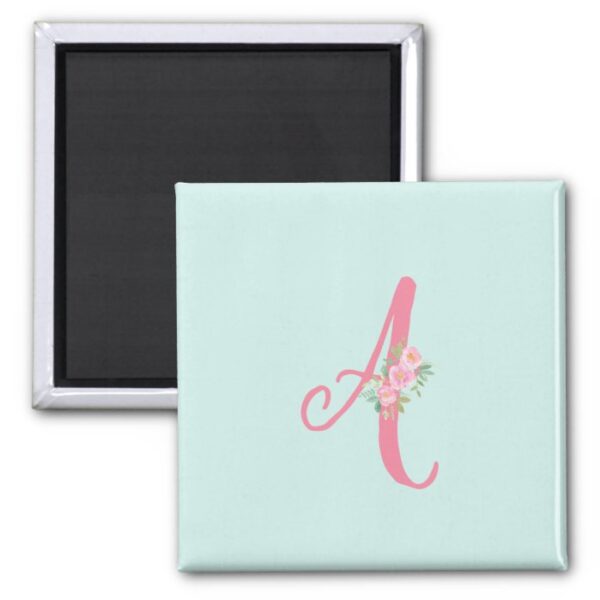 Personalized Monogram Letter Initial Floral Magnet