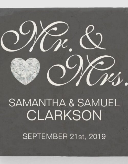 Personalized MR. & MRS. White Black Wedding Favors Stone Coaster