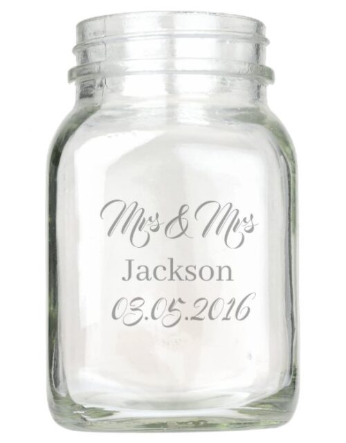 Personalized Mrs & Mrs Wedding/Anniversary Design2 Mason Jar